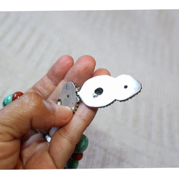 Vintage Turquoise & Coral Necklace Sterling Silver 115.4g Tribal Native American - Picture 7 of 13